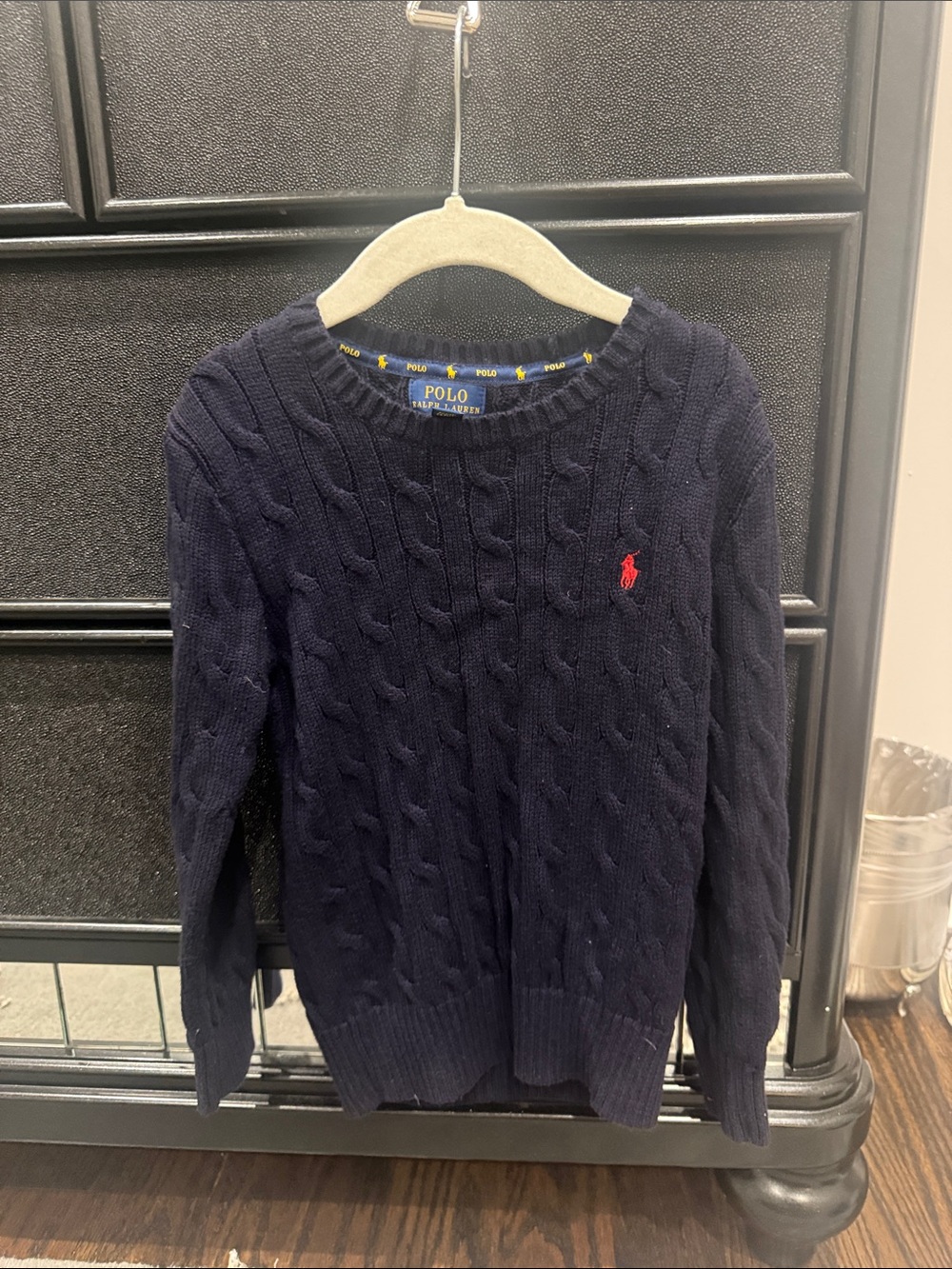 Polo by Ralph Lauren Navy Cable-Knit Crewneck with Red Pony